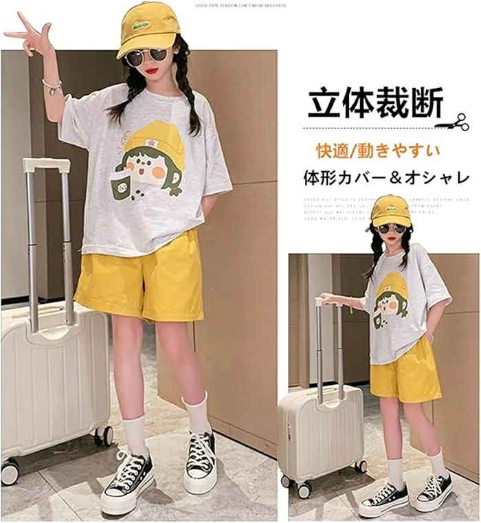 韓国子供服 女の子 半袖Tシャツ ショートパンツ 上下2点セット スポーツウェア 通...