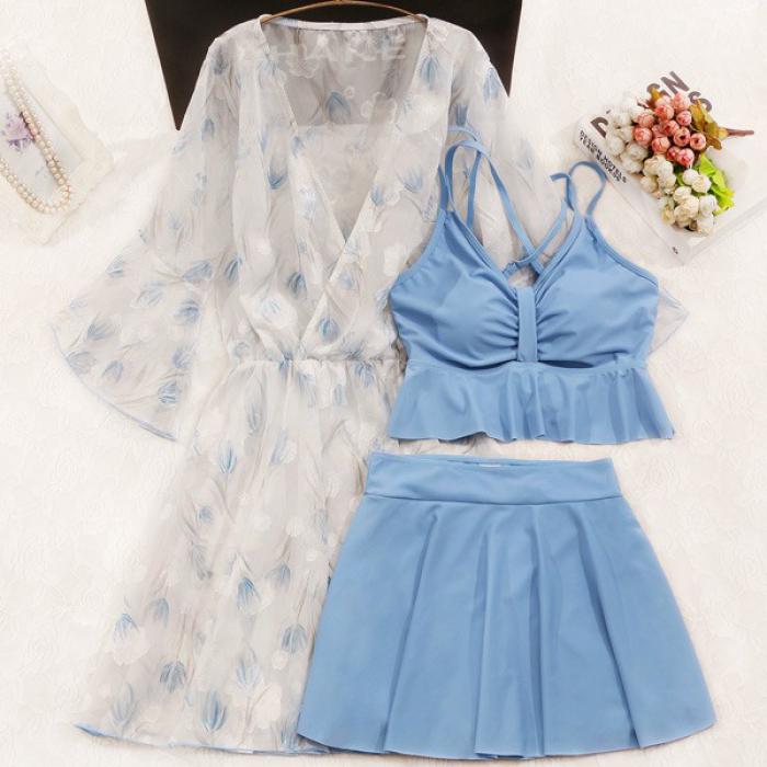 kingwaの着 せ 写真映え 長袖 セクシー 水着 パッド付 レディース シンプル 3点セット 海 撮影用 服みたいな ワイヤーなし カジュアル｜アングル3