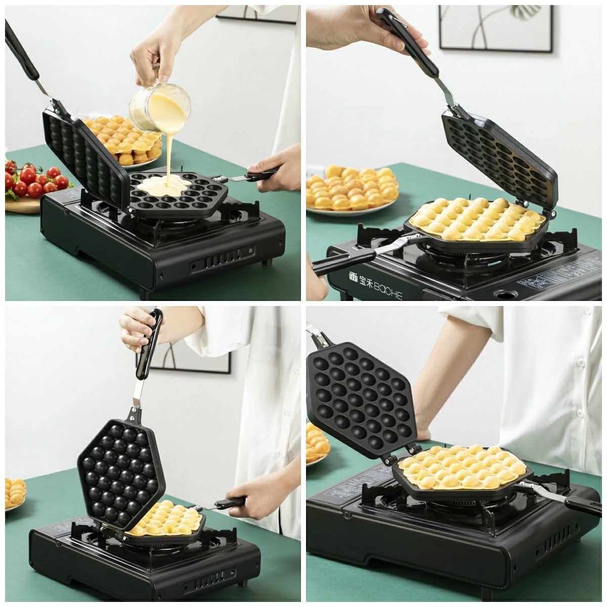 エッグワッフルメーカー 香港ワッフル焼き器 たこ焼きプレート 丸型エッグパフ エ...