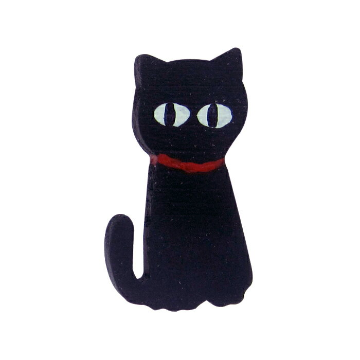 木製 ドアプレート用アクセサリー【座り黒ネコ】パーツ 手作り オーナメント 飾りつけ 装飾 手描き