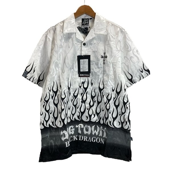 DOGTOWN シャツ 柄シャツ 半袖 ファイヤーパターン 黒龍 古着