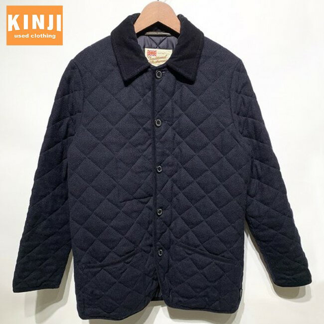 トラディショナル ウェザーウェア キルティングコート メンズ Traditional Weatherwear　キルティングジャケット　中綿ジャケット　アウター　ウール　無地　襟コーデュロイ　ヘリンボーン　古着