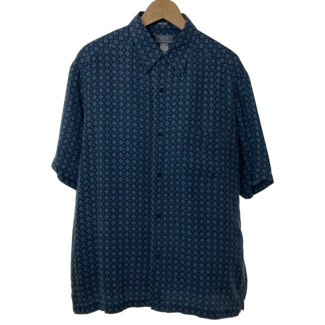 【中古】　CRAZY HORSE　柄シャツ　半袖　トップス　レギュラーカラー　胸ポケット　総柄　古着