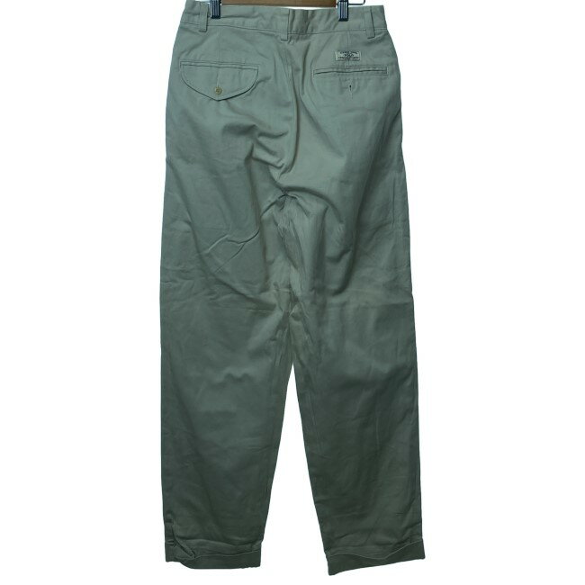 【中古】　POLO by RALPH LAUREN　綿パン　スラックス　ジップフライ　ツータック　無地　ロールアップ加工　古着