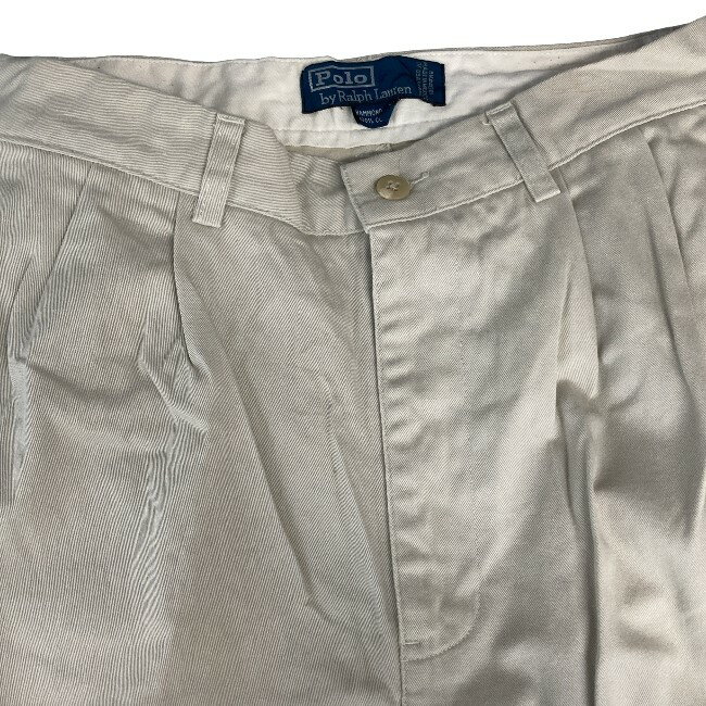【中古】　POLO by RALPH LAUREN　綿パン　スラックス　ジップフライ　ツータック　無地　ロールアップ加工　古着