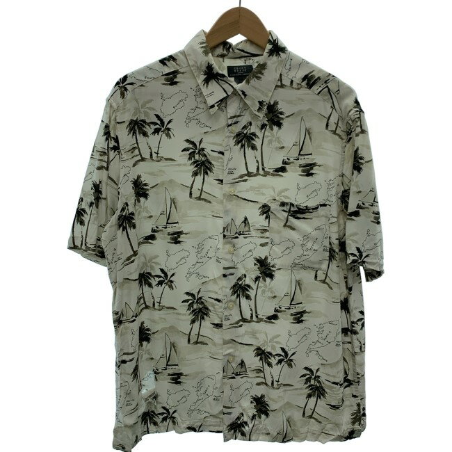 【中古】　CRAZY HORSE　アロハシャツ　半袖　トップス　レギュラーカラー　胸ポケット　総柄　オーバ..