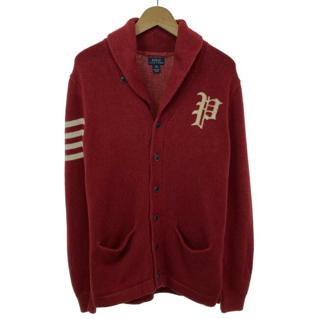 【中古】　POLO RALPH LAUREN　カーディガン　長袖　ショールカラー　Vネック　フルボタン　ワンポイント　ワッペン　ミドルゲージ　オ..