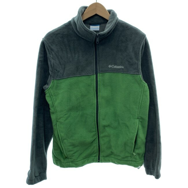 【中古】　Columbia　フリース　ハイネック　フルジップ　ジャケット　バイカラー　無地　ワンポイント　刺しゅう　アウトドア　古着