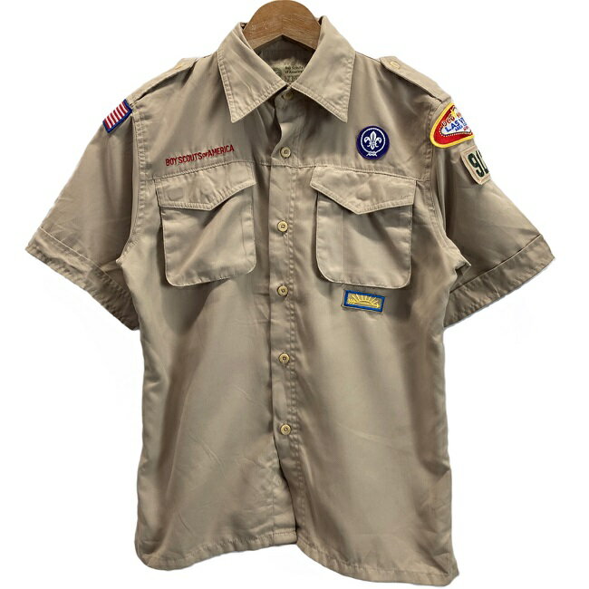 BOY SCOUTS OF AMERICA　ボーイスカウトシャツ　半袖シャツ　レギュラーカラー　ポリエステル　ワッペン　胸ポケット　裏地メッシュ　アメカジ　キッズ　古着