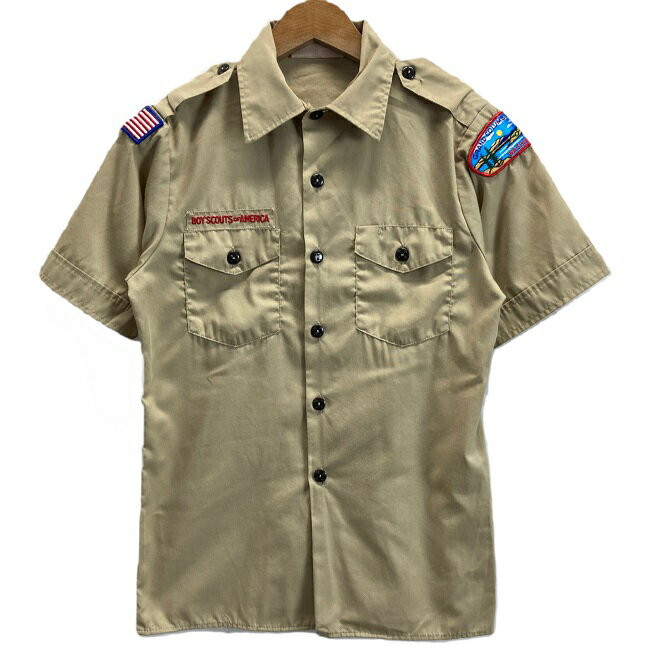 BOY SCOUTS OF AMERICA　ボーイスカウトシャツ　半袖シャツ　レギュラーカラー　ポリエステル　コットン　ワッペン　胸ポケット　USA製　アメカジ　キッズ　古着