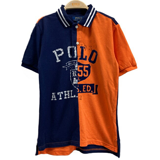 POLO RALPH LAUREN　ポロシャツ　半袖　シャツ　トップス　ハーフボタン　コットン　プリント　ガレッジ風　ハイカラー　キッズ　古着