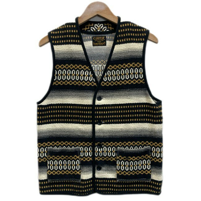 COOTIE ベスト レイヤード コットン アクリル Vネック 総柄 ネイティブ柄 ジャガード地 日本製 古着