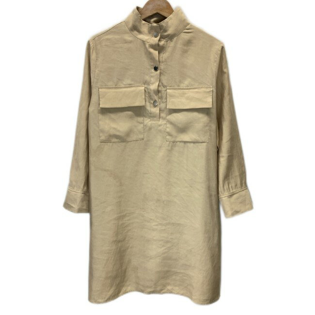 ★最大20%OFF　11/4 20:00〜11/11 1:59★ ZARA　ワンピース　長袖　ミドル丈　スタンドカラー　胸ポケット　フラップポケット　スナップボタン　シャツワンピース　無地　シンプル　マニッシュ系　モード　古着