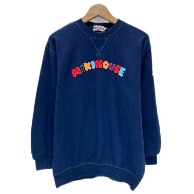 【中古】 MIKI HOUSE スウェット トレーナー 長袖 クルーネック トップス 裏毛 Vガゼット ブランドロゴ ワッペン 日本製 古着