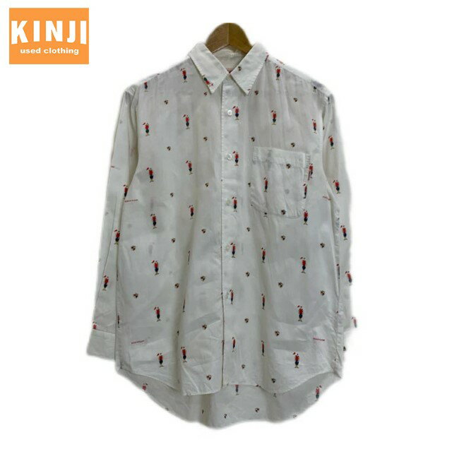 【中古】 MIKI HOUSE MEN'S 柄シャツ 長袖 シャツ トップス レギュラーカラー 胸ポケット 総柄 人物 日本製 古着