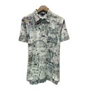 【中古】 Paul Smith ポロシャツ 半袖 シャツ トップス ハーフボタン 胸ポケット 総柄 世界 観光地 インポート 古着