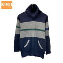 【中古】 MIKI HOUSE セーター 長袖 ニット トップス ハイネック ハーフジップ プルオーバー ボーダー フロントポケット ブランドロゴ 古着