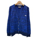 【中古】 CHEMISE LACOSTE カーディガンセーター 70s-80s vintage 80年代 長袖 ニット Vネック ボタン 総柄 ワンポイント ブランドロゴ ワッペン クロコダイル ユーロヴィンテージ スペイン製 古着