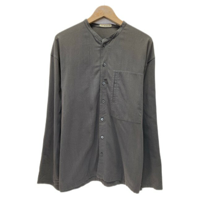 ISSEY MIYAKE MEN プレーンシャツ 長袖 シャツ トップス ノーカラー 無地 胸ポケット 日本製 ドメスティック 古着
