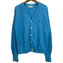 【中古】 IZOD LACOSTE カーディガンセーター 70's vintage 糸巻きタグ 長袖 無地 Vネック フルボタン ワンポイント ブランドロゴ クロコダイル 刺しゅう 古着
