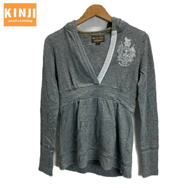 【中古】　POLO JEANS COMPANY RALPH LAUREN　カットソー　長袖　トップス　Vネック　フード　フレア　ワンポイント　ブランドロゴ　プリント　00’sファッション　古着