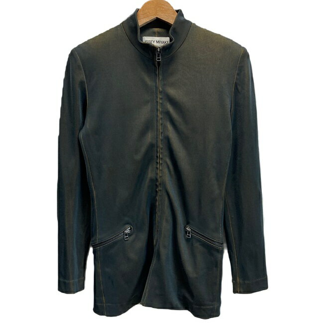 【中古】 ISSEY MIYAKE ジャケット ハイネック ロング丈 アクリル ナイロン ポリウレタン 偏光 ストレッチ フルジップ 肩パッド IM71-FD104 日本製 古着