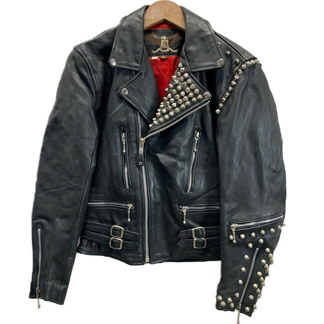 【中古】 ASHY ライダースジャケット レザージャケット アウター スタッド バックプリント モードロック パンクロック 古着