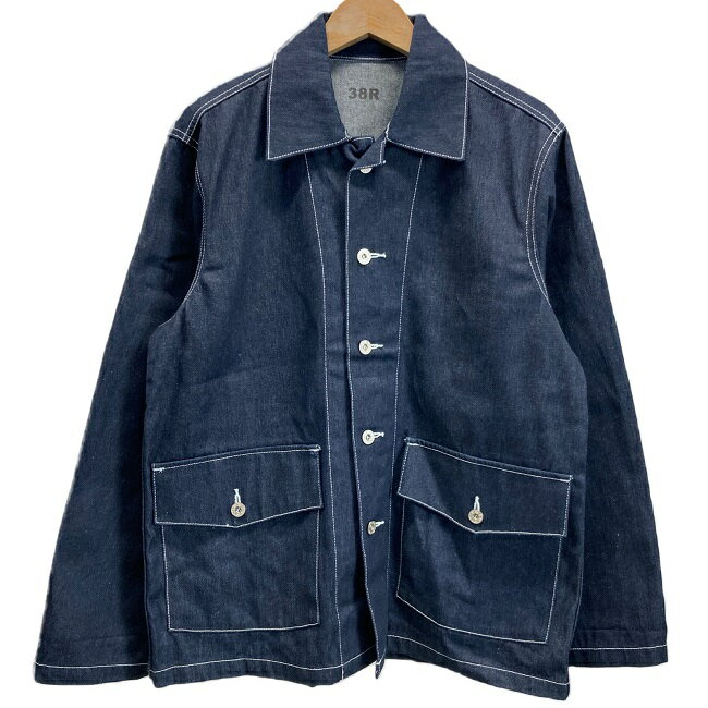 【中古】 38R デニムジャケット ワークジャケット Gジャン アウター コットン フルボタン 無地 レギュラーカラー 古着