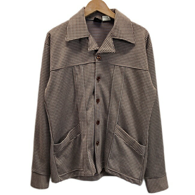 【中古】 CAMPUS KNIT SHIRT ジャケット 70's vintage アウター オープンカラー ポリエステル 総柄 千鳥格子 USA製 古着