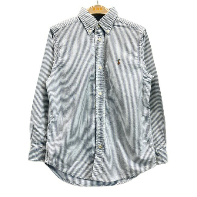 【中古】　RALPH LAUREN　ストライプシャツ　長袖　シャツ　コットン　ボタンダウン　ワンポイント　ブ..