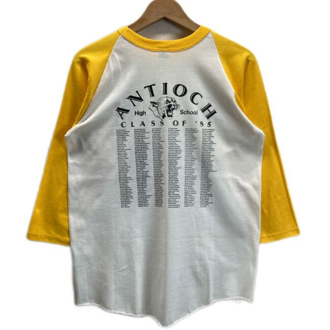 【中古】　Bantan　ラグランTシャツ　七分袖　カットソー　トップス　クルーネック　コットン　ポリエステル　バイカラー　プリント　ANTIOCH High School　USA製　古着