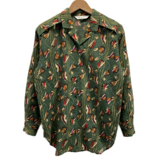 Christian Dior SPORT　ウールブラウス　長袖　ブラウス　総柄　羽柄　オープンカラー　ウール　No.E1260　古着