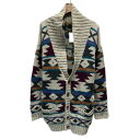 【中古】 Eddie Bauer カーディガンセーター 長袖 ニット Vネック フルボタン 総柄 チマヨ柄 フロントポケット 古着