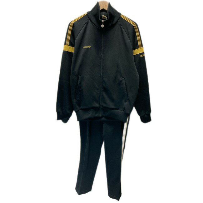 【中古】 adidas ジャージセットアップ 80s vintage 80年代 トラックジャケット トラックパンツ 上下セット トラックライン ウエストゴム ワンポイント ブランドロゴ トレフォイル 刺しゅう デサント製 TAD-9T 日本製 スポーツ 古着
