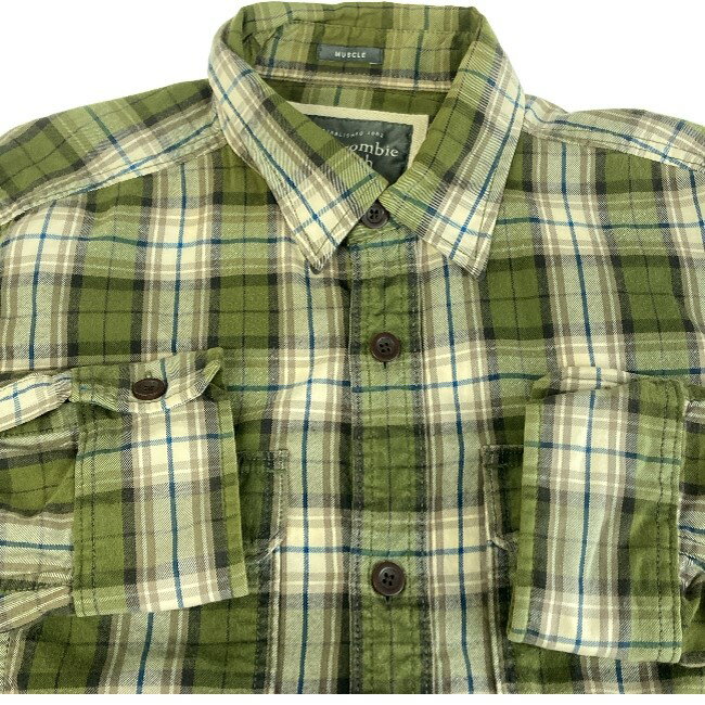 【中古】　Abercrombie&Fitch　チェックシャツ　長袖　シャツ　トップス　レギュラーカラー　胸ポケット　オーバーサイズ　アメカジ　古着