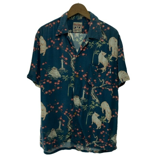 楽天KINJIusedclothing【中古】　STUDIO D'ARTISAN　アロハシャツ　半袖　シャツ　トップス　オープンカラー　胸ポケット　ウッドボタン　総柄　アニマル　アメカジ　古着