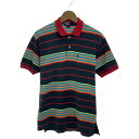 【中古】 POLO by RALPH LAUREN ポロシャツ 半袖 シャツ トップス ハーフボタン ボーダー ワンポイント ブランドロゴ スモールポニー 刺しゅう 古着