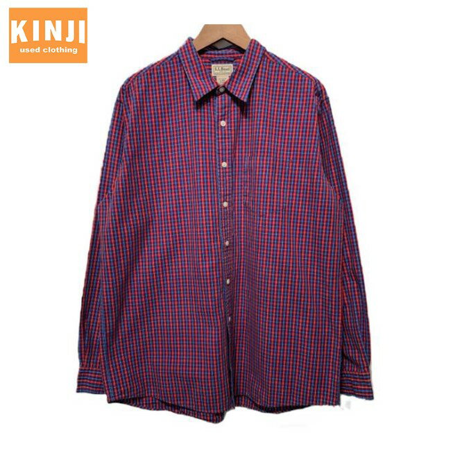 【中古】　L.L.Bean　チェックシャツ　長袖　シャツ　トップス　レギュラーカラー　胸ポケット　アウト..
