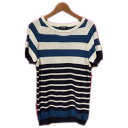 【中古】 BURBERRY BLACK LABEL サマーセーター 半袖 トップス クルーネック ローゲージ ボーダー 古着