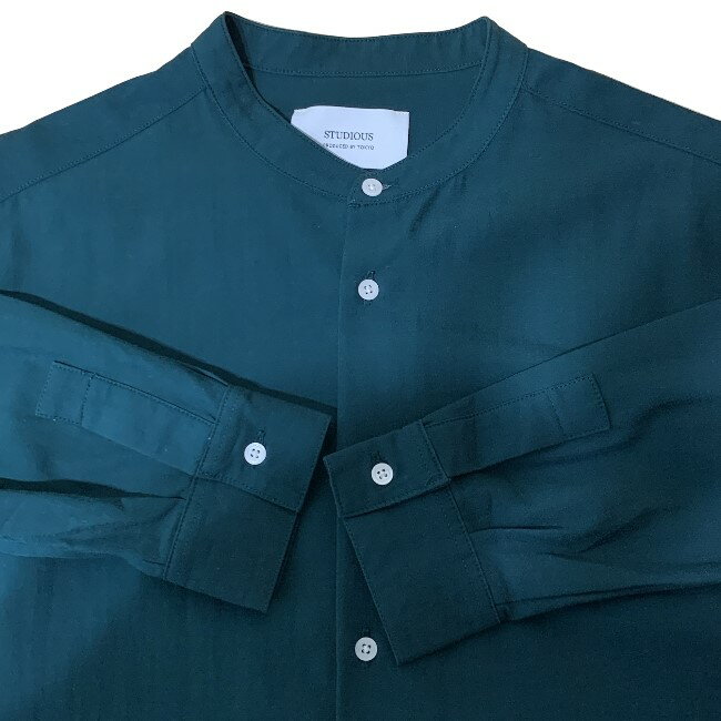 【中古】　STUDIOUS　プレーンシャツ　長袖　トップス　ノーカラー　無地　日本製　ドメスティック　古着