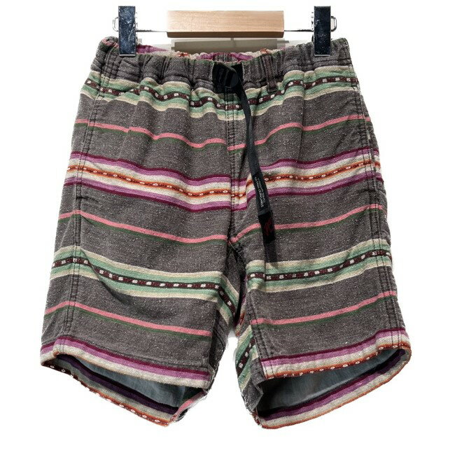 【中古】　GRAMicci　ハーフパンツ　短パン　ショートパンツ　ボトムス　ベルト　アジャスター　マルチボーダー　コットン　アウトドア　古着(4)