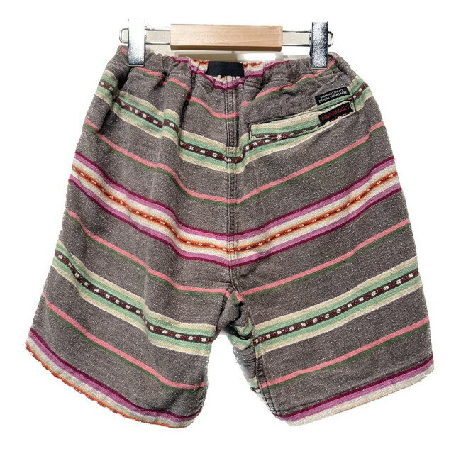 【中古】　GRAMicci　ハーフパンツ　短パン　ショートパンツ　ボトムス　ベルト　アジャスター　マルチボーダー　コットン　アウトドア　古着
