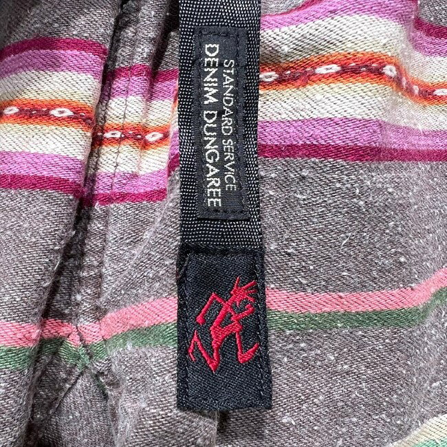 【中古】　GRAMicci　ハーフパンツ　短パン　ショートパンツ　ボトムス　ベルト　アジャスター　マルチボーダー　コットン　アウトドア　古着