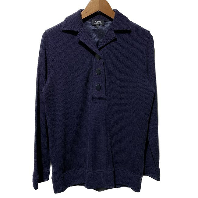A.P.C. セーター ニット トップス ウール コットン 無地 ハーフボタン ハイゲージ 開襟 オープンカラー 古着