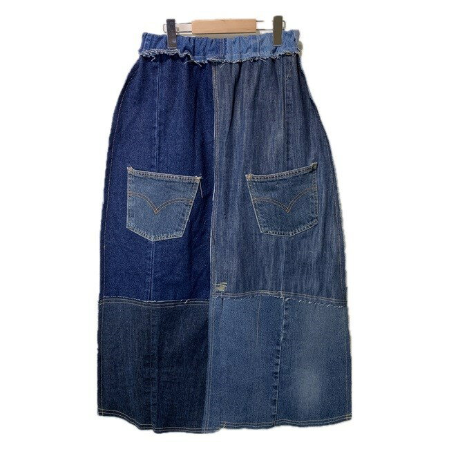 KINJIusedclothingの【中古】　Remake　スカート　ロング丈　デニム　ウエストゴム　パッチワーク　再構築　古着｜アングル2