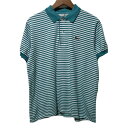 【中古】 LACOSTE ポロシャツ 半袖 シャツ トップス ハーフボタン ボーダー ワンポイント ブランドロゴ クロコダイル 刺しゅう 古着