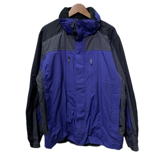 【中古】 L.L.Bean ナイロンジャンパー マウンテンパーカー アウター ハイネック フルジップ フード収納可能 無地 ワンポイント ブランドロゴ 刺しゅう アウトドア 古着