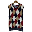 【中古】 TOMMY HILFIGER GOLF ベスト レイヤード ハイゲージ 総柄 アーガイル ボーダー 古着