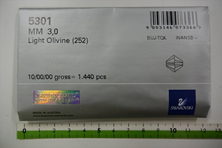 スワロフスキービーズ【＃5301 3mm ライトオリバイン 1440粒】【正規品グロスパック未開封】【3ミリ/ソロバン型/ビーズ/SWAROVSKI/クリスタライズ/スワロフスキー/ビーズパーツ/ネックレス/ハンドメイド/手作り/アクセサリー/手芸/ガラスビーズ/送料無料】