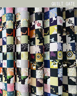 生地 【QUILTGATE】キルトゲイト　百華繚蘭　猫 Neko【復刻版】《パッチワーク風柄》 【50cm単位】【メール便4mまでOK】【布地/布/パッチワーク/花/桜/猫柄/動物柄/ネコ/和柄/和調/キルトゲート/HR3110】（CO21）